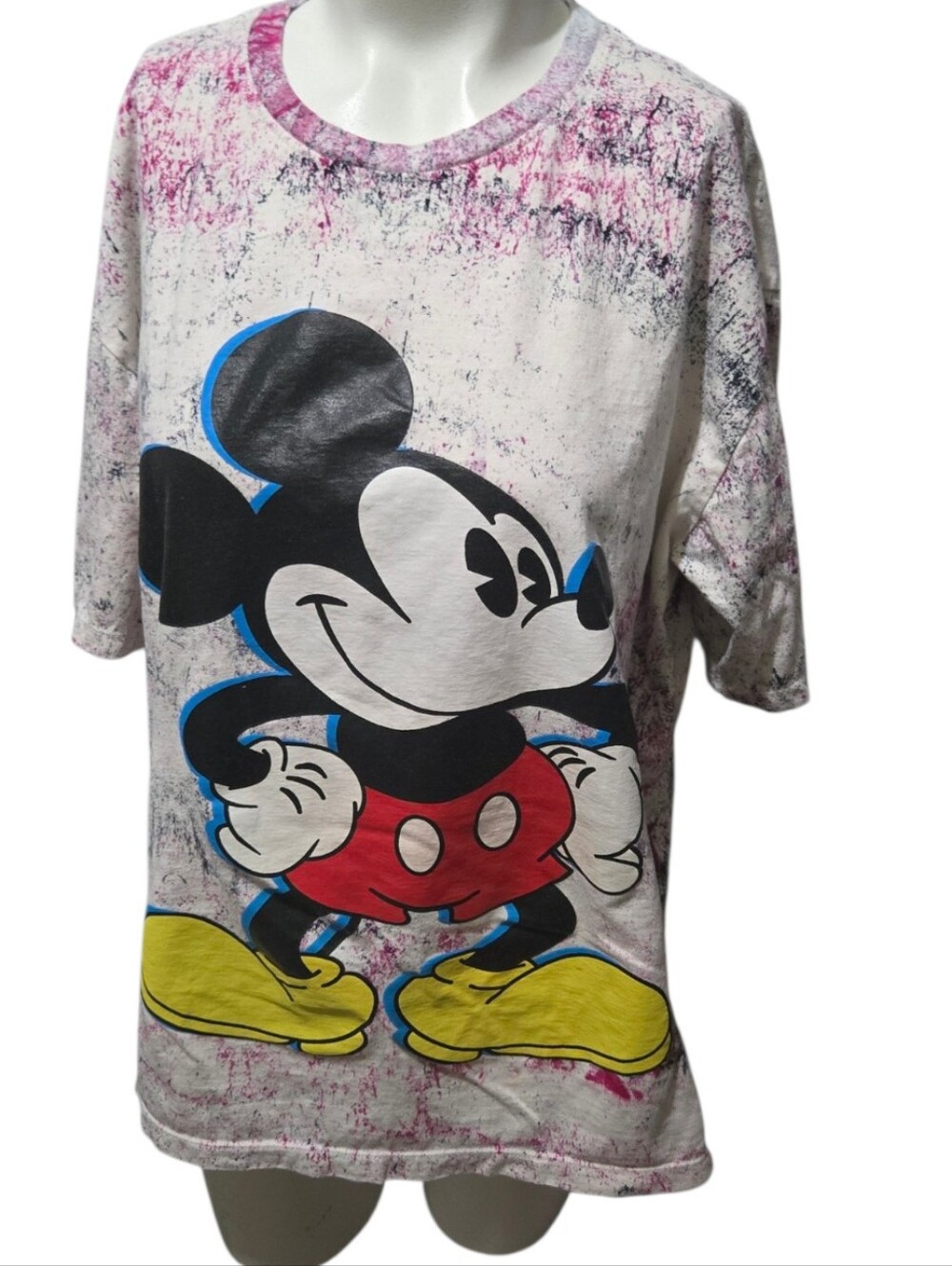 Queen Mickey Mouse Graphic Tee Women's Large Abstract Paint Splatter Short Sleev